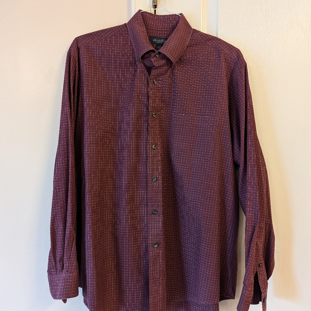 Brooks Brothers Men's Thick, 100% Cotton Shirt, Burgundy Plaid, Size Large